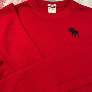 Long sleeve Henley-Red-Abercrombie & Fitch